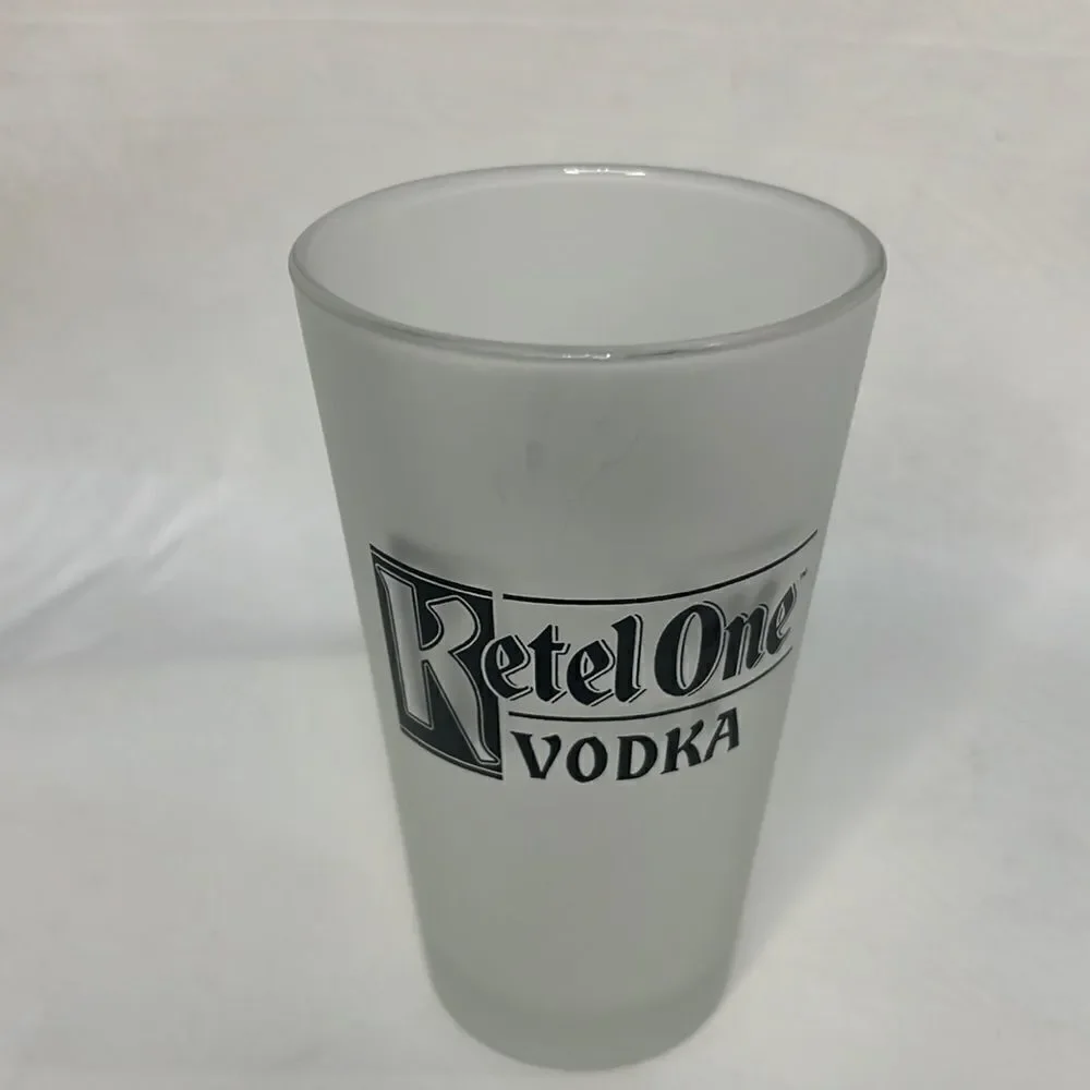 Ketel One Vodka 16 Oz Frosted Black Letter Drinking Glass 3 1/4 Round 5 3/4 Tall